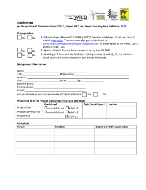 WET WILD PLT Facilitator Application Form Minnesota Files Dnr State Mn