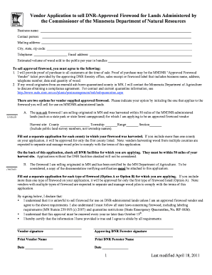 Vendor Application Minnesota Department of Natural Files Dnr State Mn  Form
