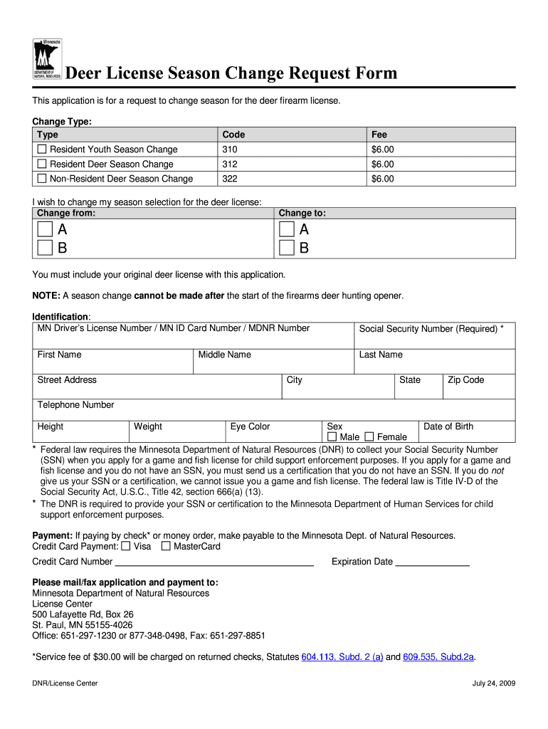 Deer License Season Change Request Form Minnesota Files Dnr State Mn