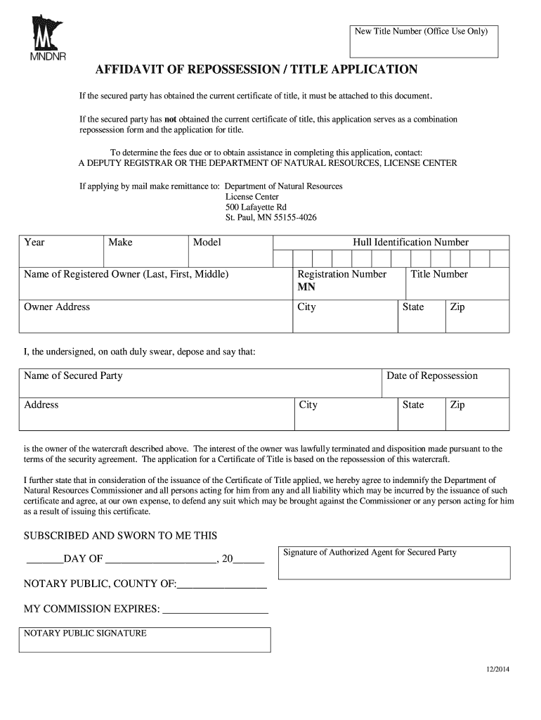 Affidavit of Repossession  Form