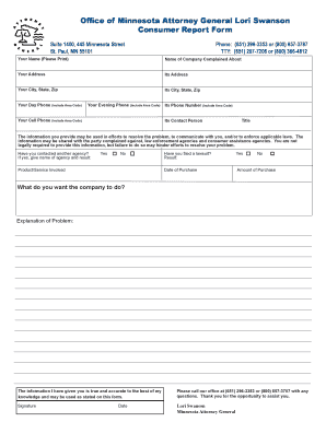 Complaint Form Minnesota Attorney General