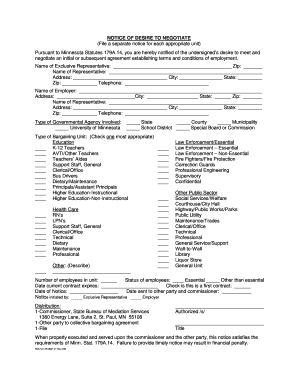 Notice of Desire to Negotiate Pursuant to Minnesota Statutes 179a14 Form