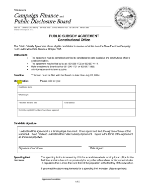 Public Subsidy AgreementGovernorLt Governor Minnesota  Form