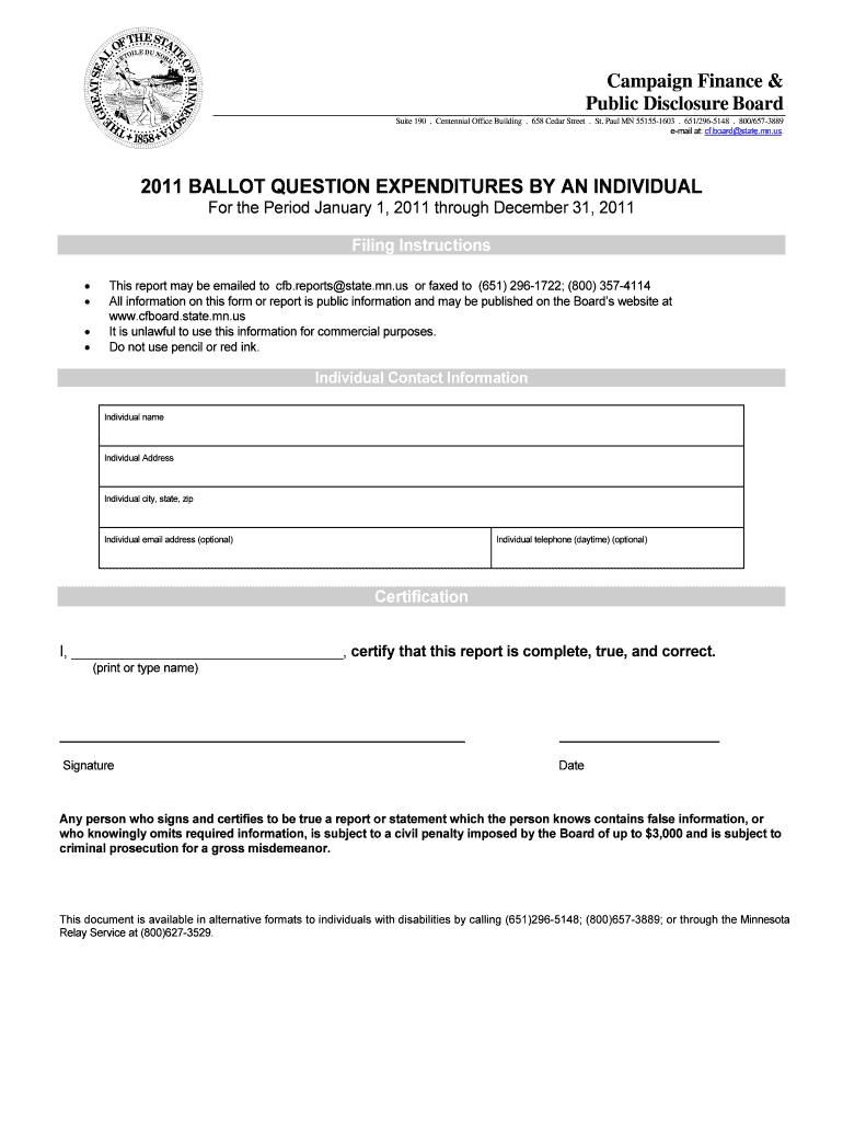 Ballot Question Expenditures Report Campaign Finance and  Form