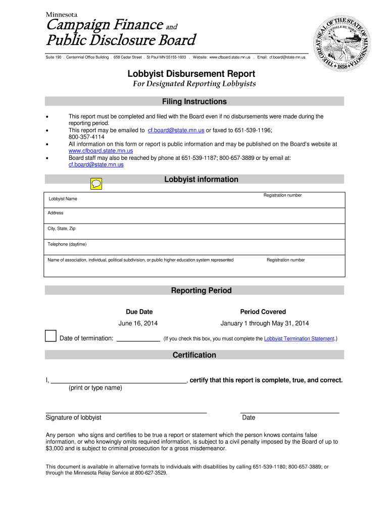 Lobbyist Disbursement Report  Form