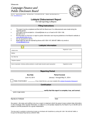 Lobbyist Disbursement Report for Self Reporting Lobbyists  Form