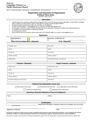 Registration and Statement of Orginization Political Party Units  Form