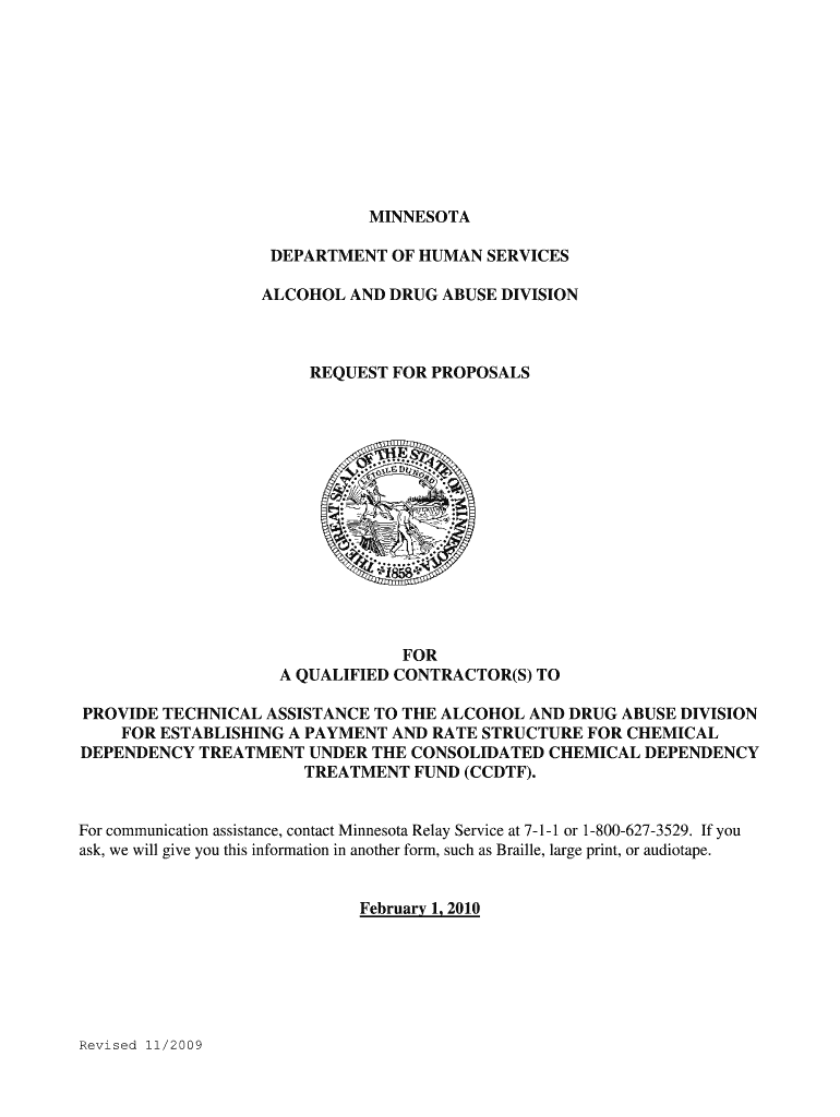 RFP Contractor Technical Assistance Alcohol Drug Abuse Division Rate Structure Consolidated Chemical Dependency Treatment Fund C  Form