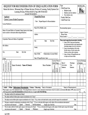Suggested Form for Request for Reconsideration of Disqualification Due to a Criminal Offense