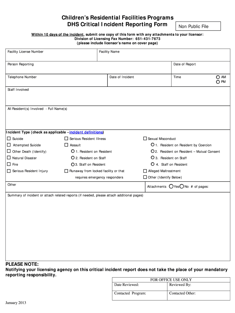  Minnesota Incident Reporting Form 2013-2024