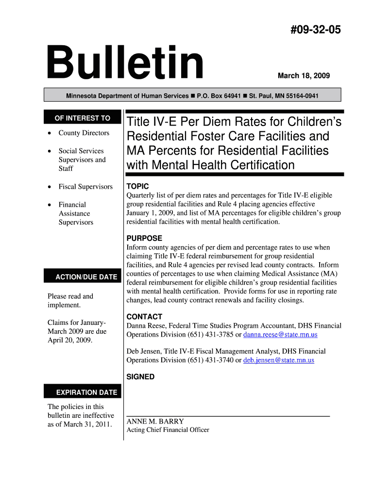 09 32 05 Bulletin March 18, Minnesota Department of Dhs State Mn  Form