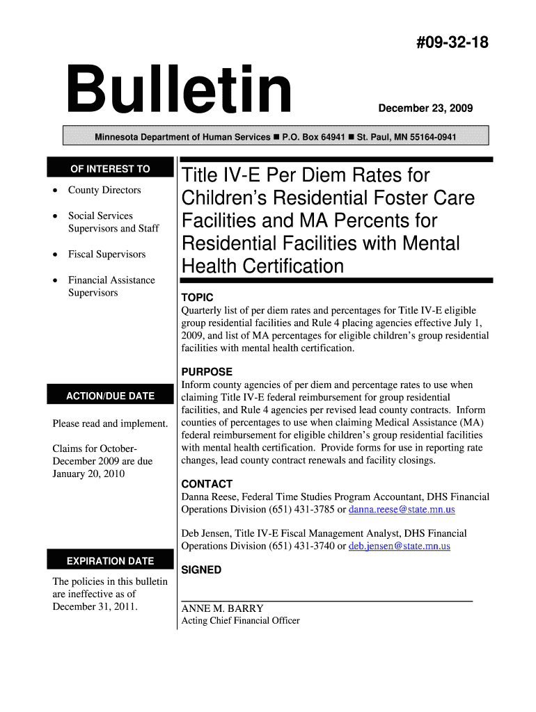 09 32 18 Bulletin December 23, Minnesota Department of Dhs State Mn  Form