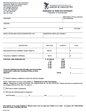 Application for Seals and Certificates Minnesota Department of Doli State Mn  Form