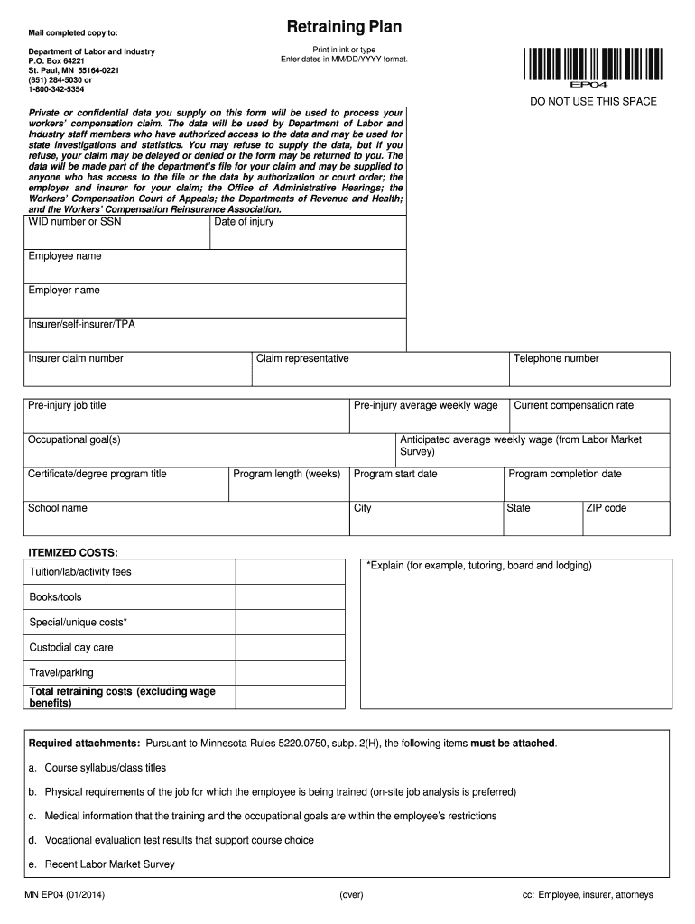 Retraining Plan Form, Workers&#039; Compensation Division