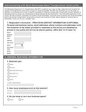 Minnesota Dept of Transportation Business Impacts Report Appendix C Business Outreach Summary Dot State Mn  Form