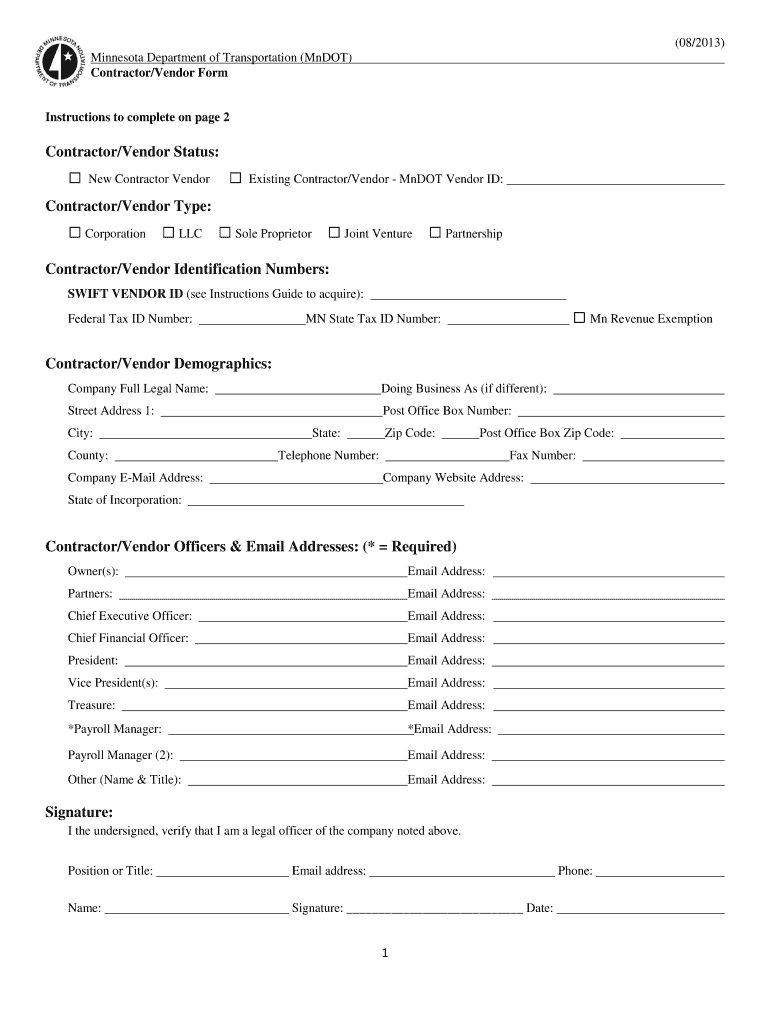  Contractor Vendor Form 2013-2024