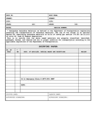 Shipping Paper  Form