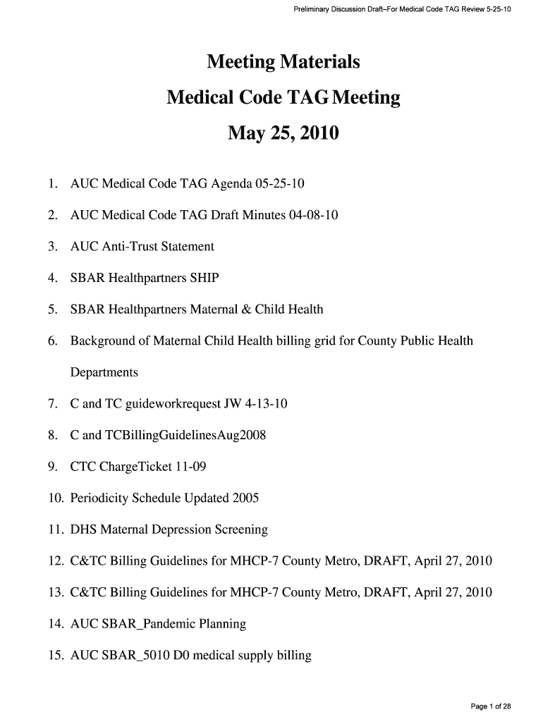 AUC Medical Code TAG Agenda 05 25 10 2 Health State Mn  Form