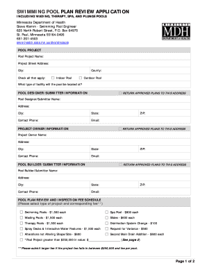 MDH Swimming Pool and Spa Pool Plan Review Application  Form