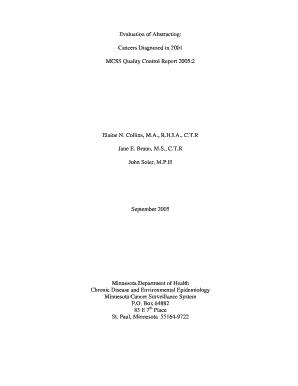 Evaluation of Abstracting Cancers Diagnosed in MCSS Quality Control Report 2 Elaine N Health State Mn  Form