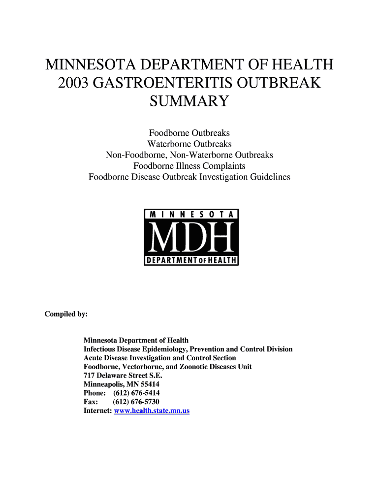 Gastroenteritis Outbreak Summary Minnesota Department of Health State Mn  Form