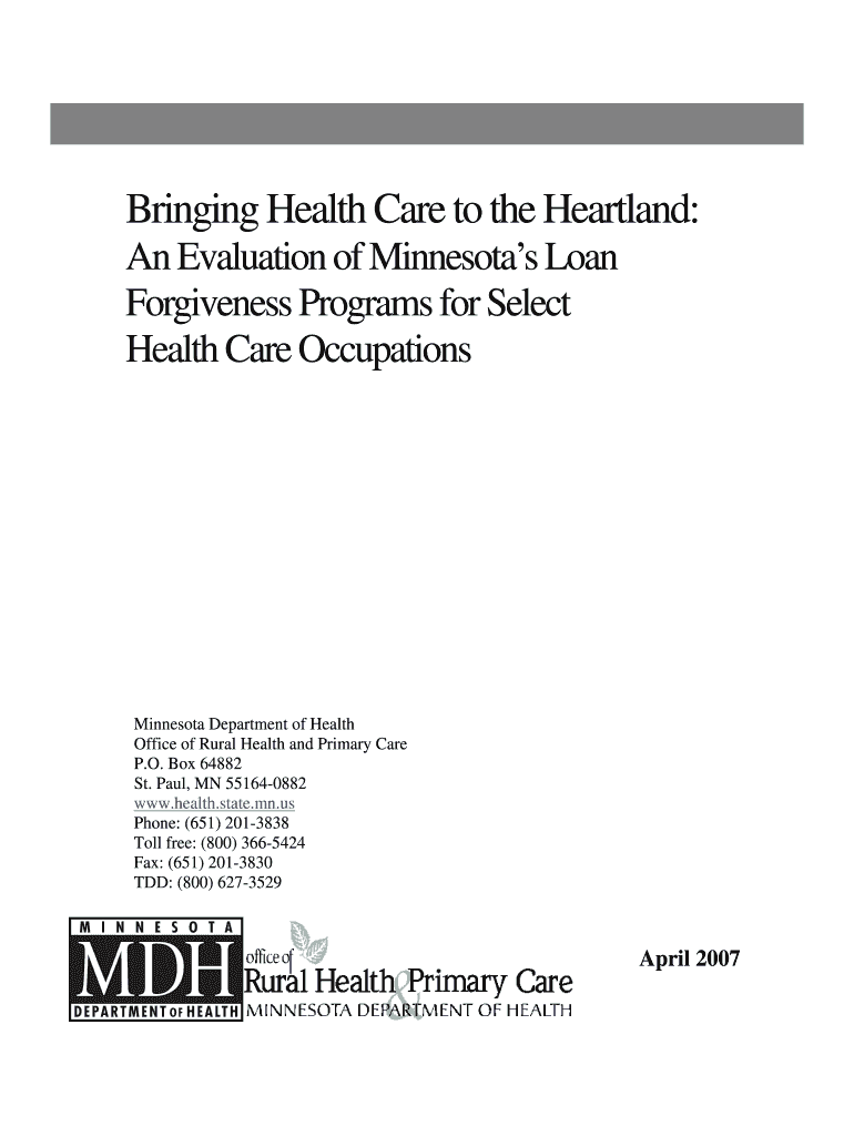 Bringing Health Care to the Heartland Minnesota Department of Health State Mn  Form