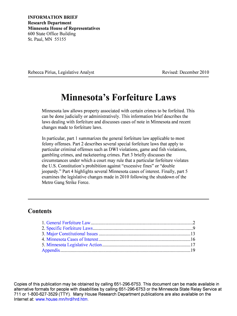 Minnesotas Forfeiture Laws  Form