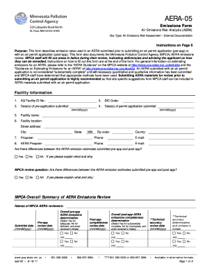 AERA 05 Emissions Air Emissions Risk Analysis Form Pca State Mn