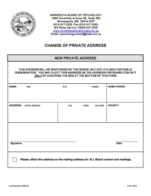 Change of Private Address Form V04032012 16 Minnesota Board