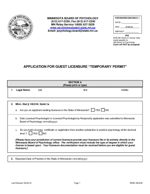 Guest 1a Application V04032012 16 Minnesota Board of Psychology  Form