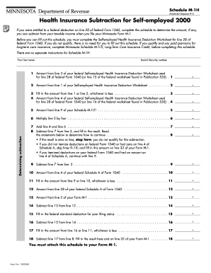 Schedule M 1H Health Insurance Subtraction for Self Employed  Form