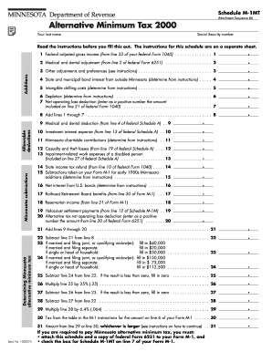 Schedule M 1MT MINNESOTA Department of Revenue Attachment Sequence #4 Alternative Minimum Tax Your Last Name Social Security Num  Form