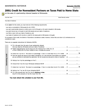 Schedule M1CRN Credit for Nonresident Partners on Taxes Paid to Home State  Form