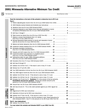 Schedule M1MTC Attachment #17 Minnesota Alternative Minimum Tax Credit Your Last Name Social Security Number Read the Instructio  Form