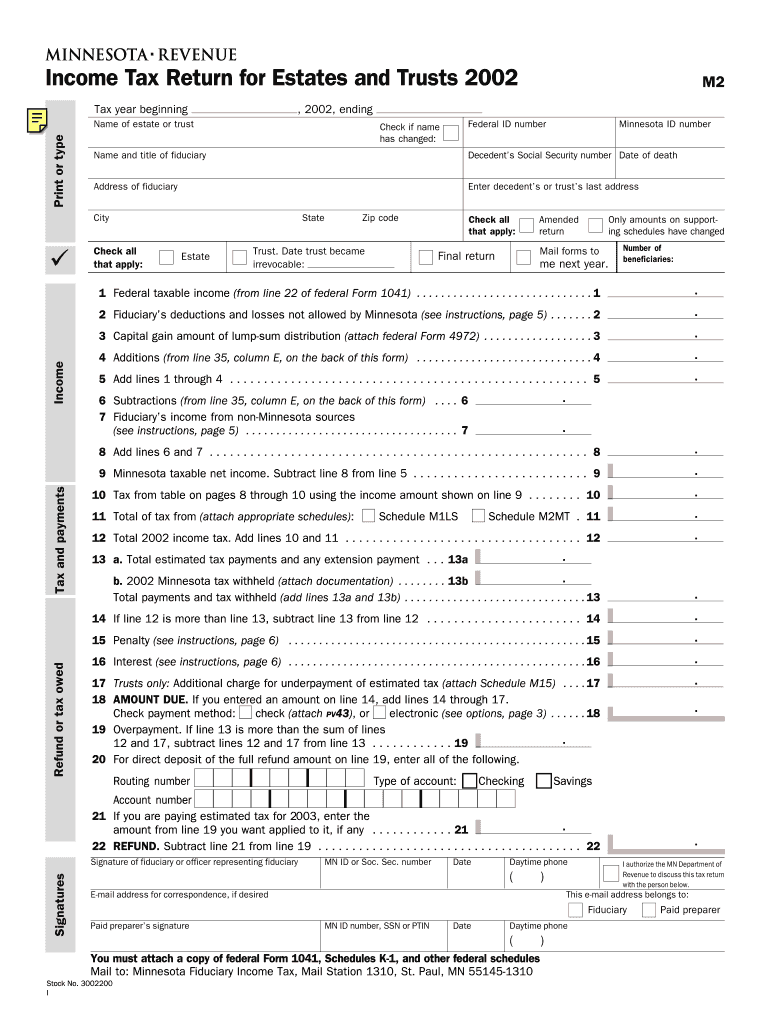 Income Tax Return for Estates and Trusts M2 Income Tax Return for Estates and Trusts M2 Revenue State Mn  Form