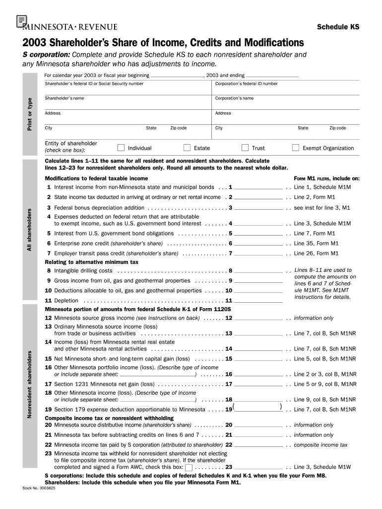 Shareholder&#039;s Share of Income, Credits and Modifications Revenue State Mn  Form