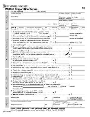 S Corporation Return Minnesota Department of Revenue Revenue State Mn  Form