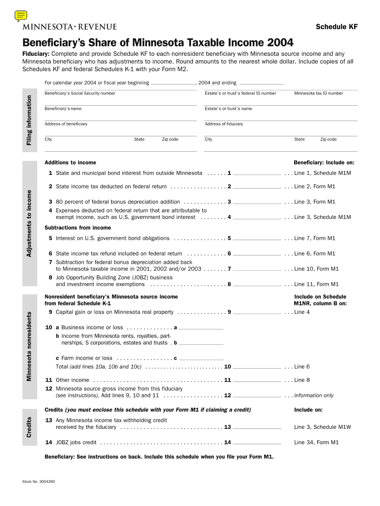 KF, Beneficiary&#039;s Share of Minnesota Taxable Income Revenue State Mn  Form