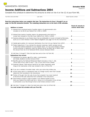 M1M, Additions and Subtractions Minnesota Department of  Form