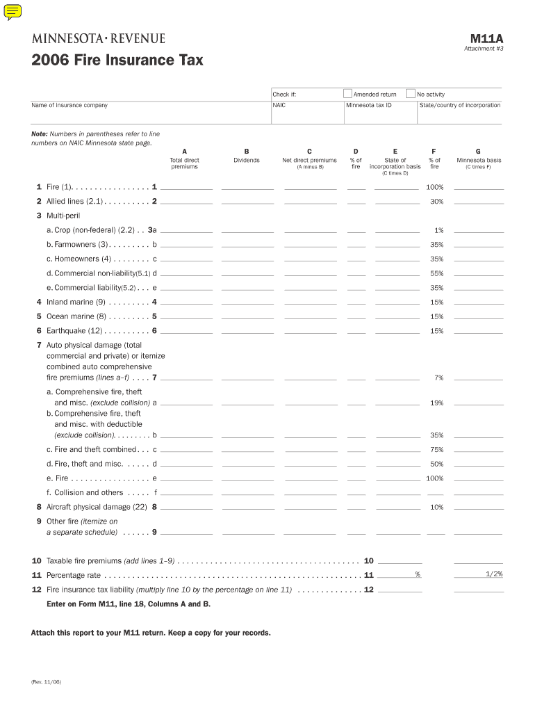 Form M11A, Fire Insurance Tax Minnesota Department of Revenue State Mn