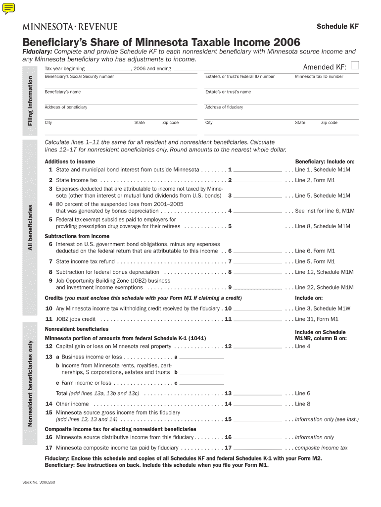 KF, Beneficiary&#039;s Share of Minnesota Taxable Income Revenue State Mn  Form