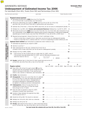 Schedule M15 Sequence #11 Underpayment of Estimated Income Tax for Individuals Form M1, Trusts Form M2 and Partnerships Form M3 