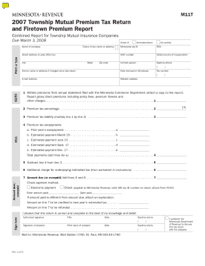 M11T, Township Mutual Premium Tax Return Form M19, Insurance Estimated Premium Tax Payment Revenue State Mn
