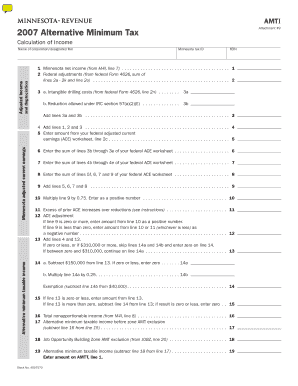 AMTI Attachment #9 Alternative Minimum Tax Calculation of Income Name of Corporationdesignated Filer Minnesota Tax ID FEIN Adjus  Form