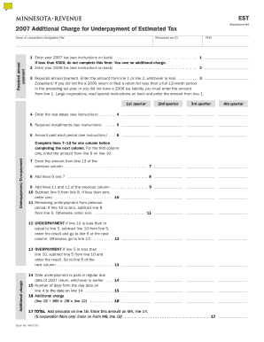 Additional Charge for Underpayment of Estimated Tax Minnesota  Form