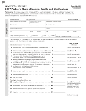 KPI, Partner&#039;s Share of Income, Credits and Modifications Revenue State Mn  Form