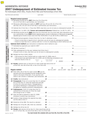 Schedule M15 Sequence #11 Underpayment of Estimated Income Tax for Individuals Form M1, Trusts Form M2 and Partnerships Form M3 