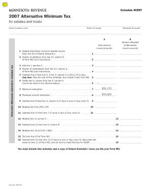 Schedule M2MT Alternative Minimum Tax for Estates and Trusts Name of Estate or Trust Federal ID Number Determine Minnesota Alter  Form