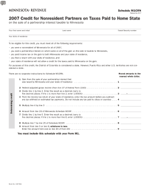 Schedule M1CRN Sequence #17 Credit for Nonresident Partners on Taxes Paid to Home State on the Sale of a Partnership Interest Ta  Form