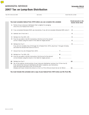 Schedule M1LS Sequence #10 Tax on Lump Sum Distribution Your First Name and Initial Last Name You Must Complete Federal Form 497